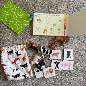Farm Animal Toy Set with Animal Cards and Drawstring Bag